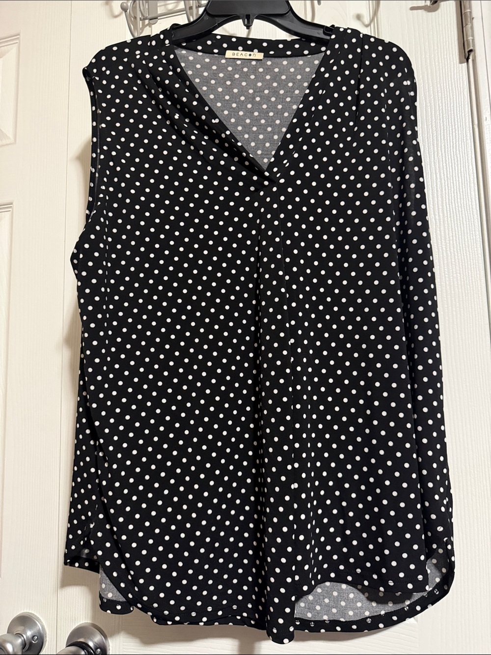 Beacon Black and White Polka Dot V-Neck Sleeveless Top